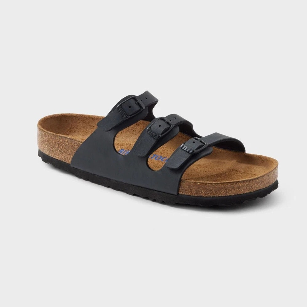 Womens Sz EU 43 US 10 Birkenstock Florida Birko-Flor Soft Footbed Sandals Black